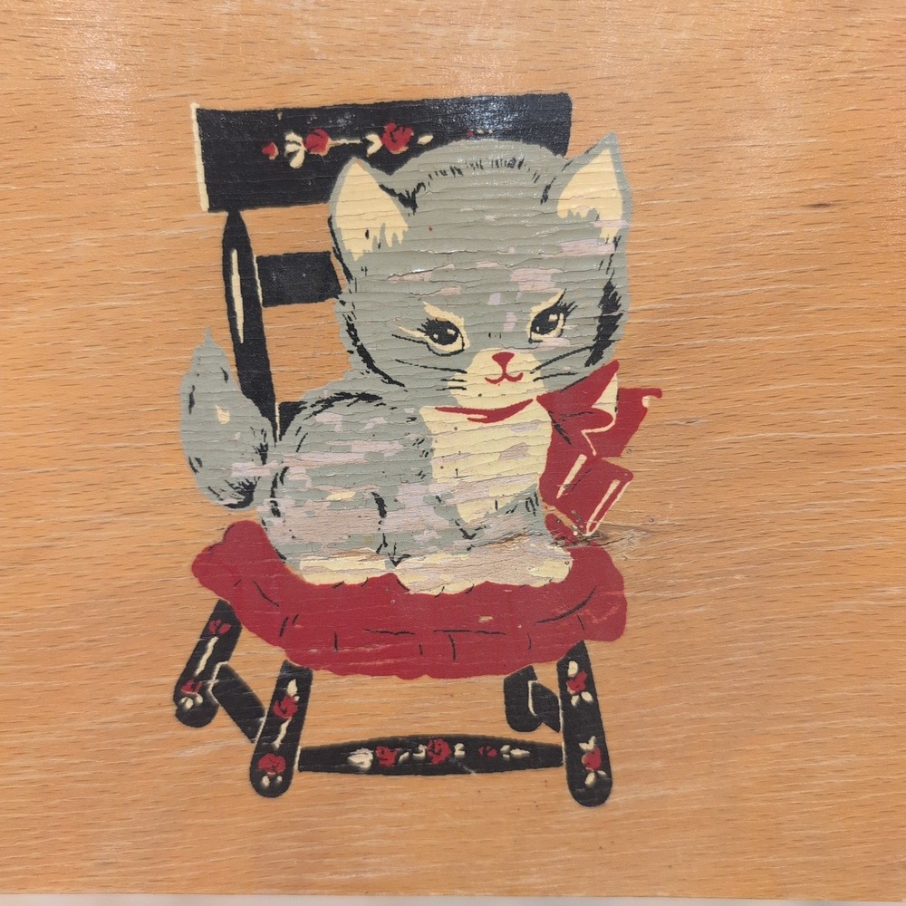 Vintage Wooden Potty Chair Kitten Graphic Mid Century Toddler Training Seat - Picture 5 of 9